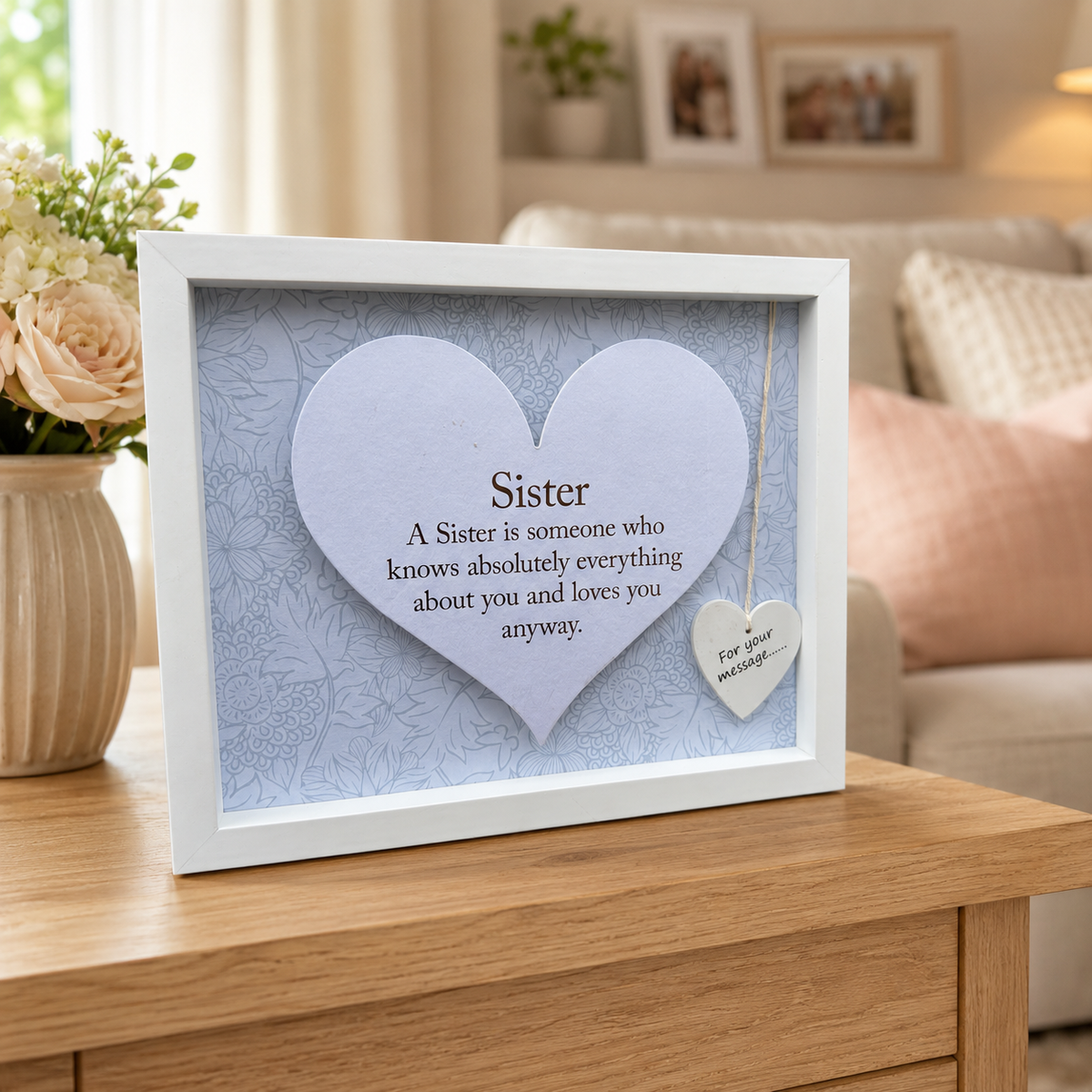 'Sister' appreciation frame with personalisable heart