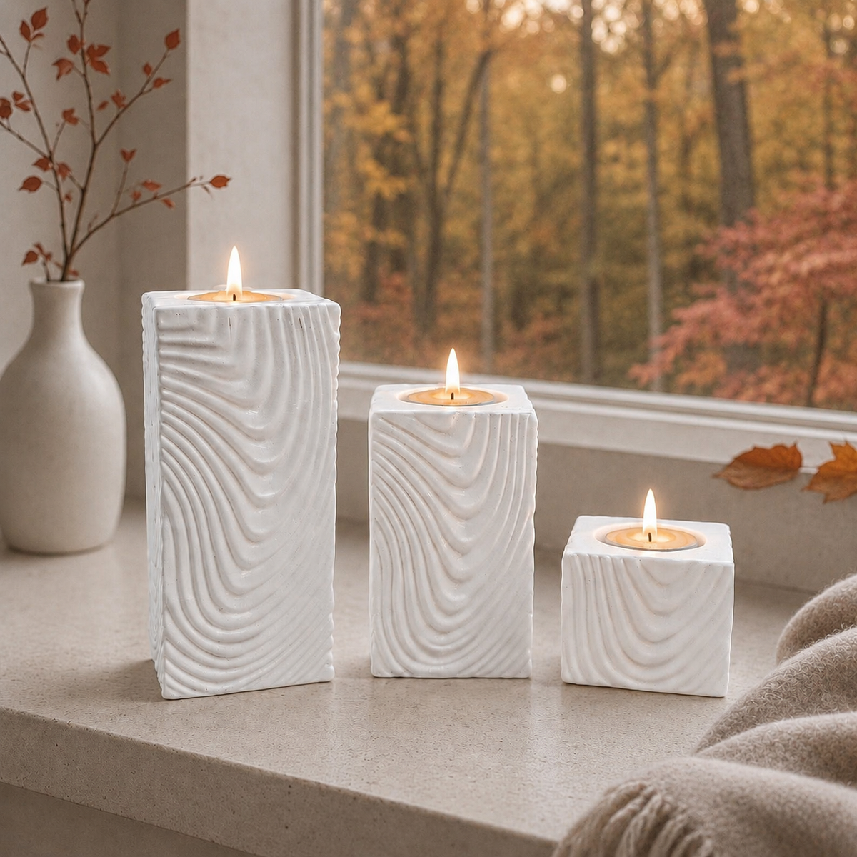 Set of 3 porcelain tealight holders
