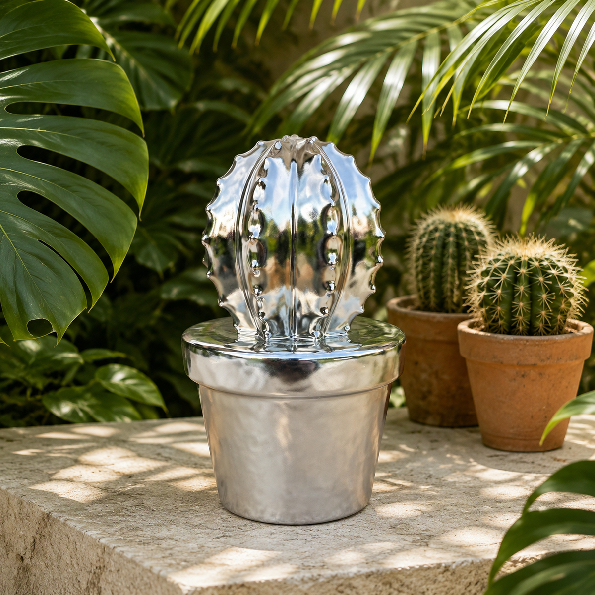 Silver Ceramic Ornamental Cactus