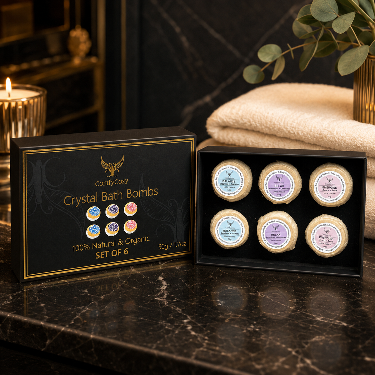 Set of 6 organic Bath Bombs from ComfyCozy