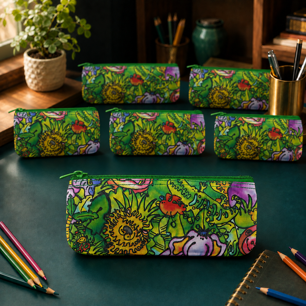 Set of 6 fabric pencil cases