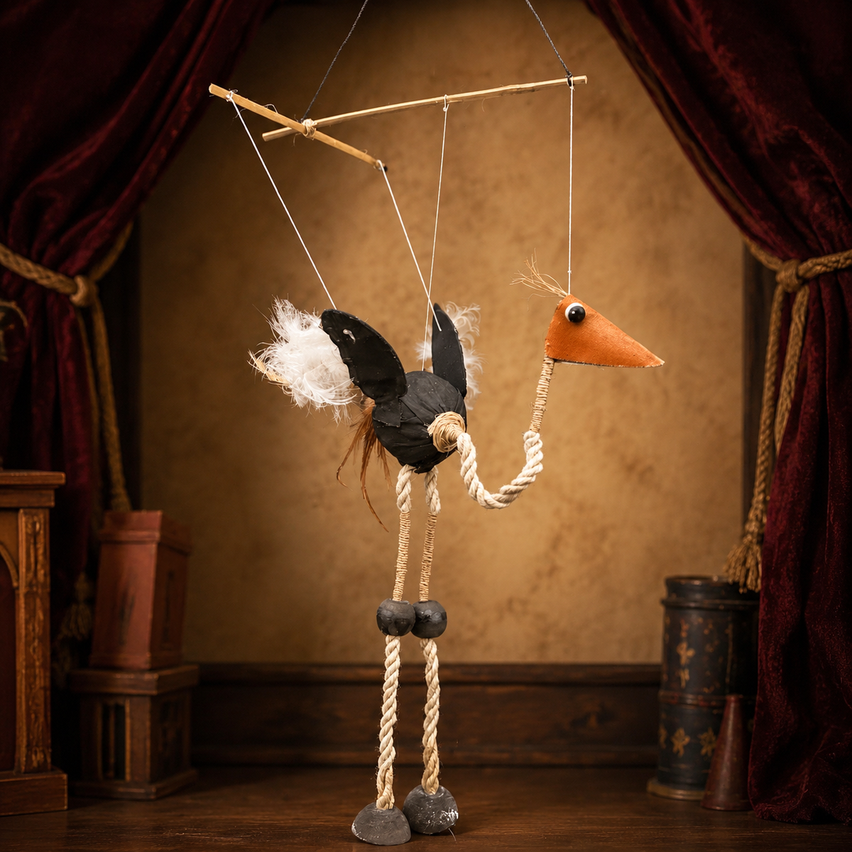 Vintage style ostrich marionette
