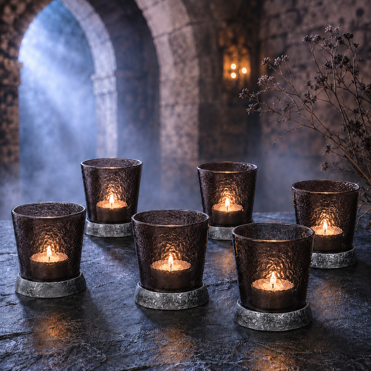 Set of 6 midnight blue tealight holders