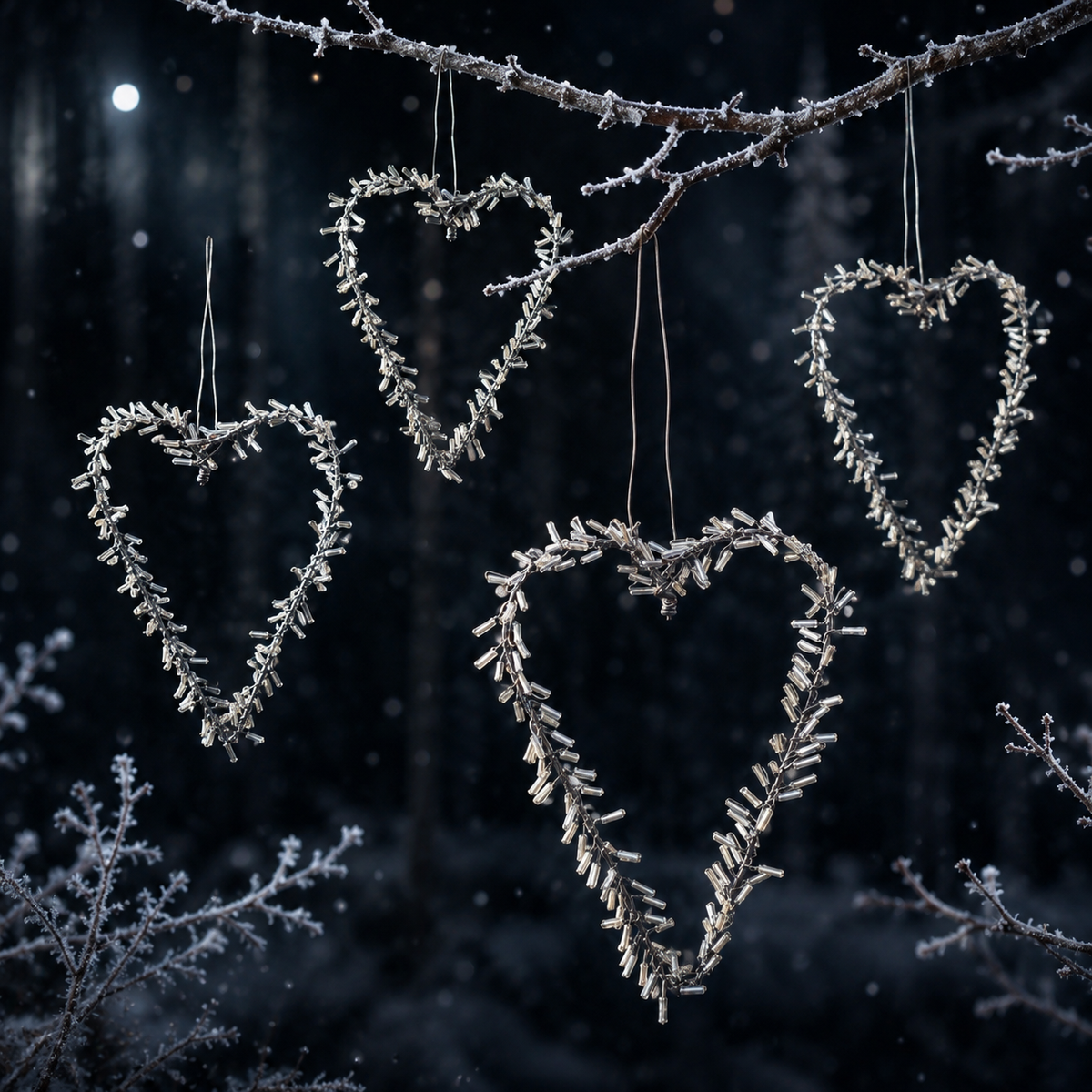Set of 4 Metal and Beads Heart Hangers