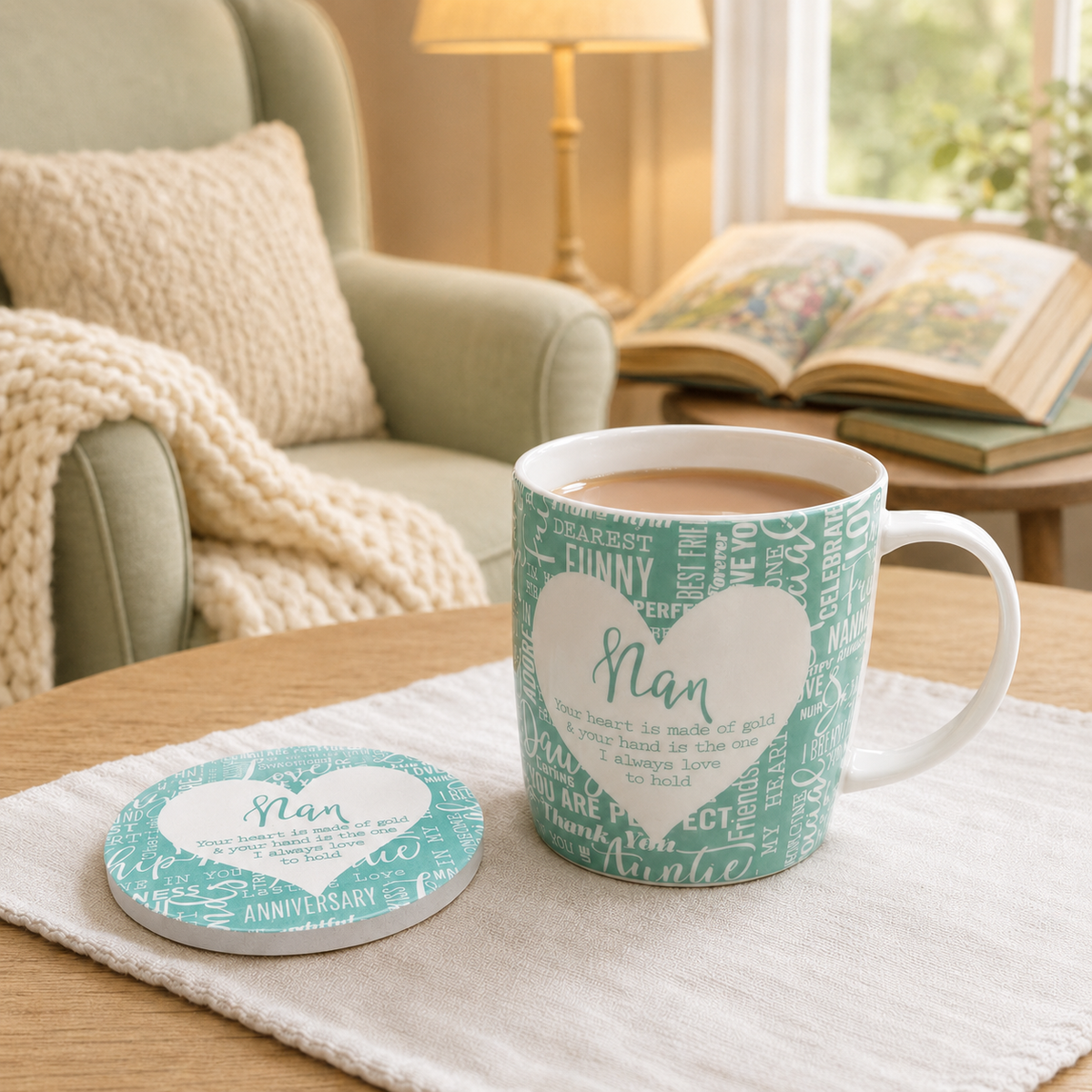 Ceramic 'Nan' mug and coaster gift set