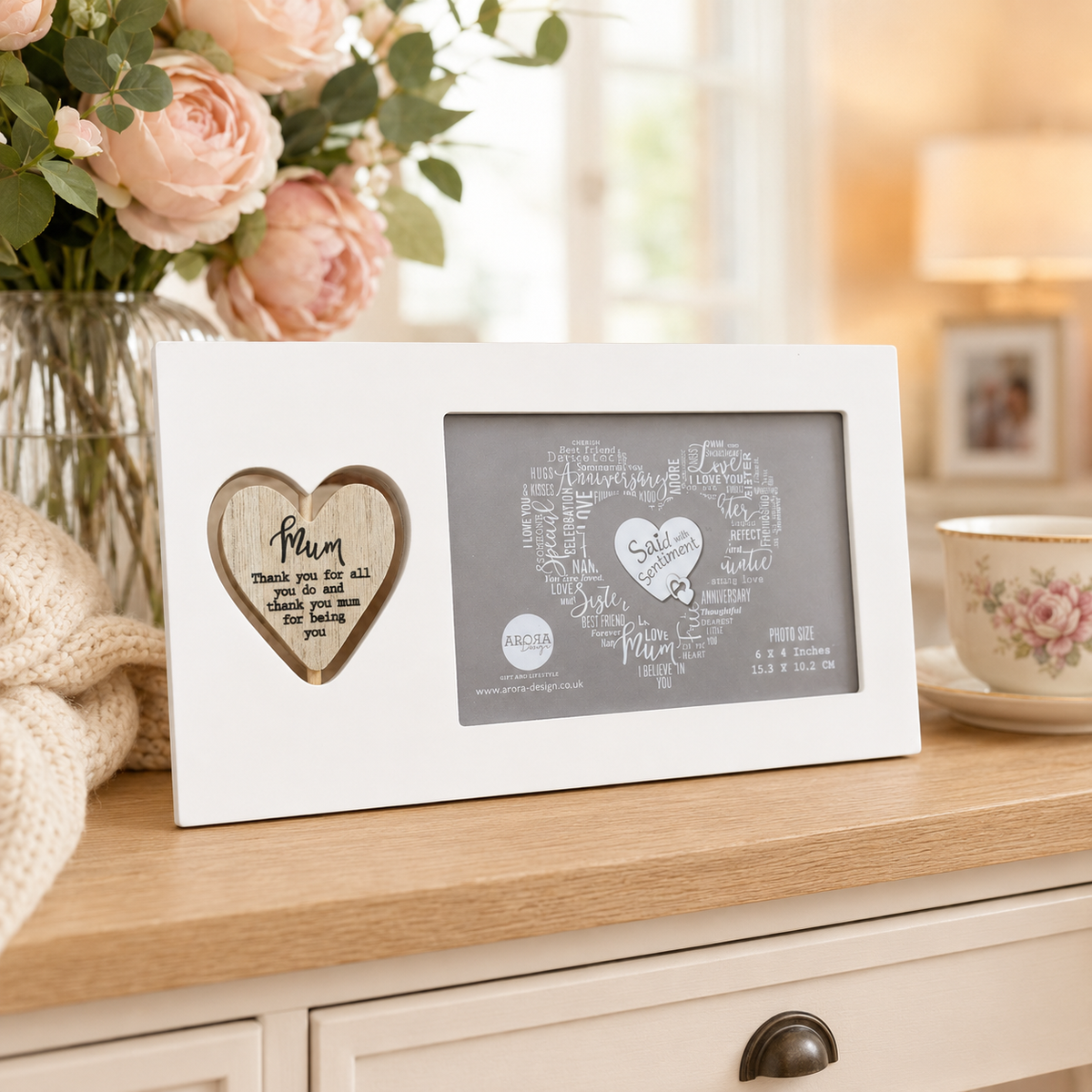 'Mum' wooden heart photoframe