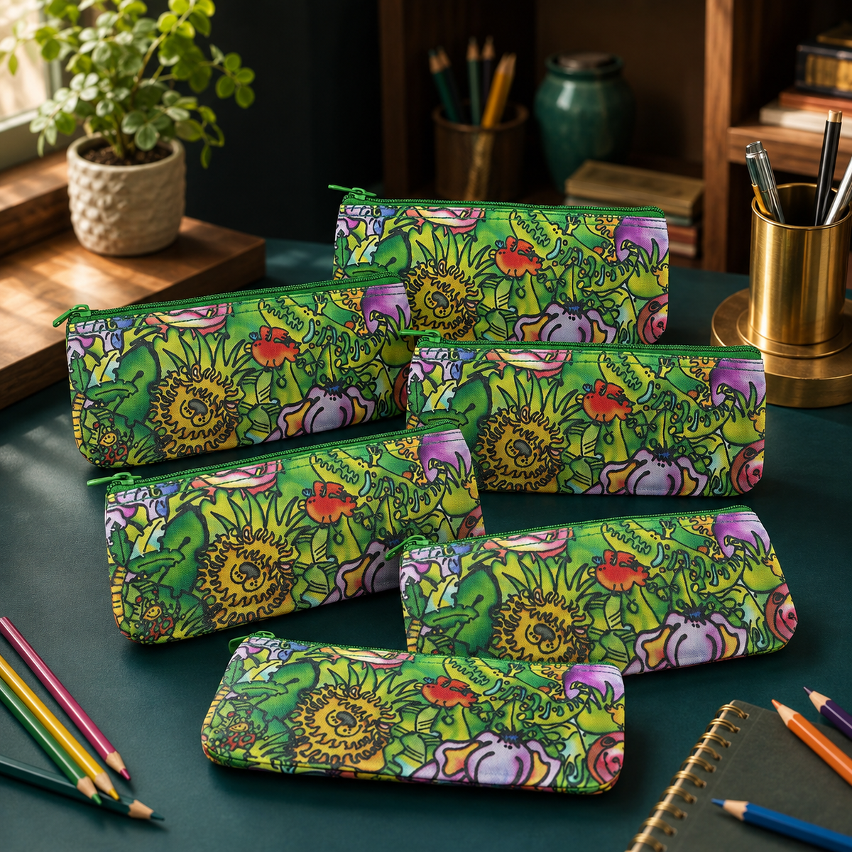 Set of 6 fabric pencil cases