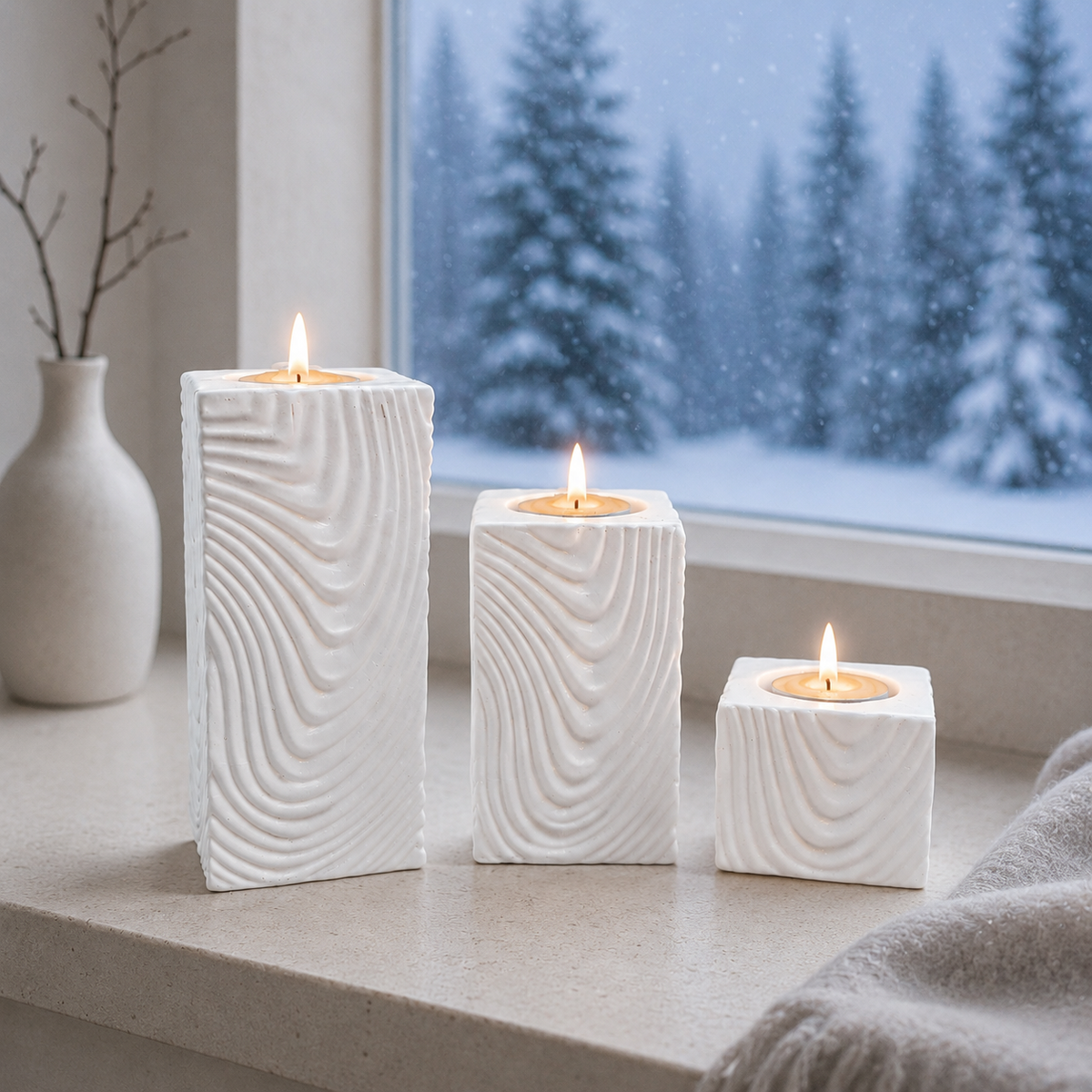 Set of 3 porcelain tealight holders
