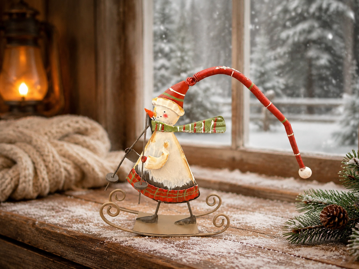 Metal Skiing Snowman