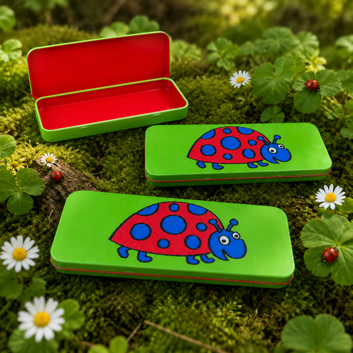 Set of 3 Ladybird metal pancil cases